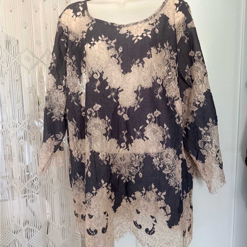 Woman’s blouse with Cream Lace Overlay - Chic $22